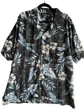Trading Maui Company Men's Black Hawaiian Tiki Oasis Shirt Floral Black Size XL
